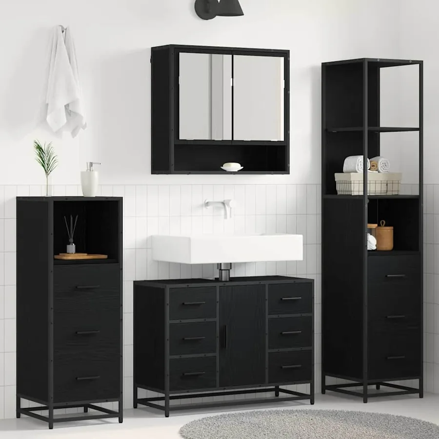 Ensemble de mobilier de salle de bain 3 pcs Chêne noir