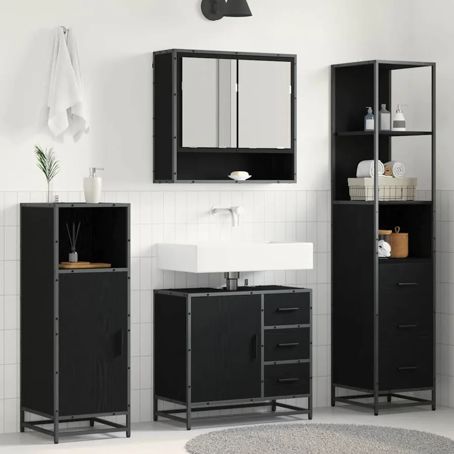 Ensemble de mobilier de salle de bain 3 pcs Chêne noir