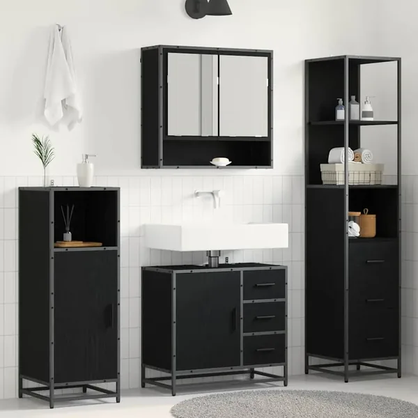 Ensemble de mobilier de salle de bain 3 pcs Chêne noir