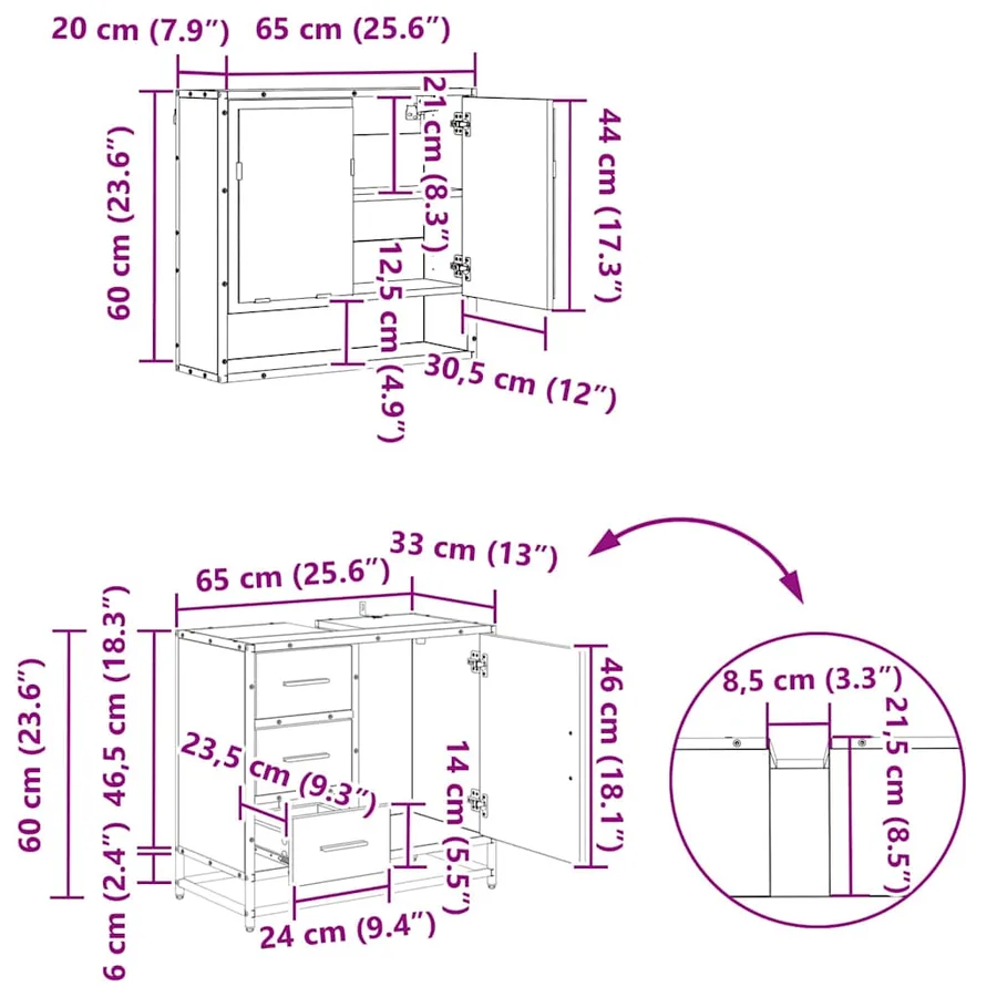 Ensemble de mobilier de salle de bain 3 pcs Chêne noir - 15