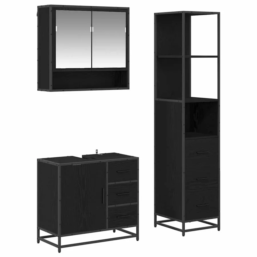 Ensemble de mobilier de salle de bain 3 pcs Chêne noir - 2