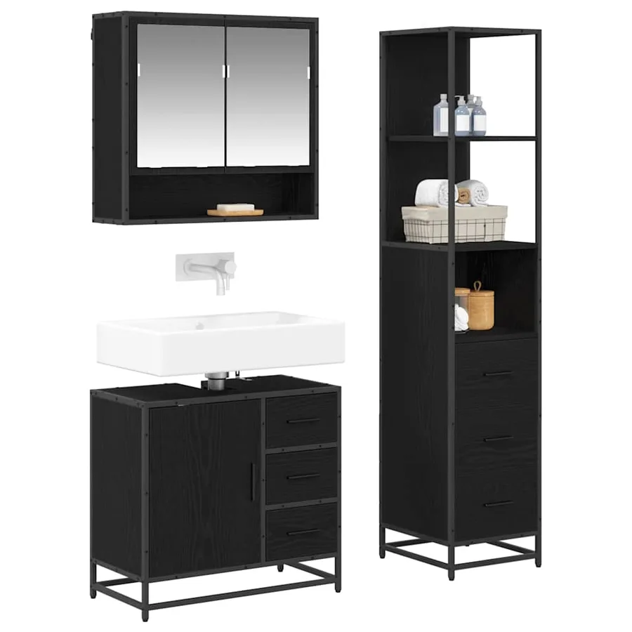 Ensemble de mobilier de salle de bain 3 pcs Chêne noir - 3
