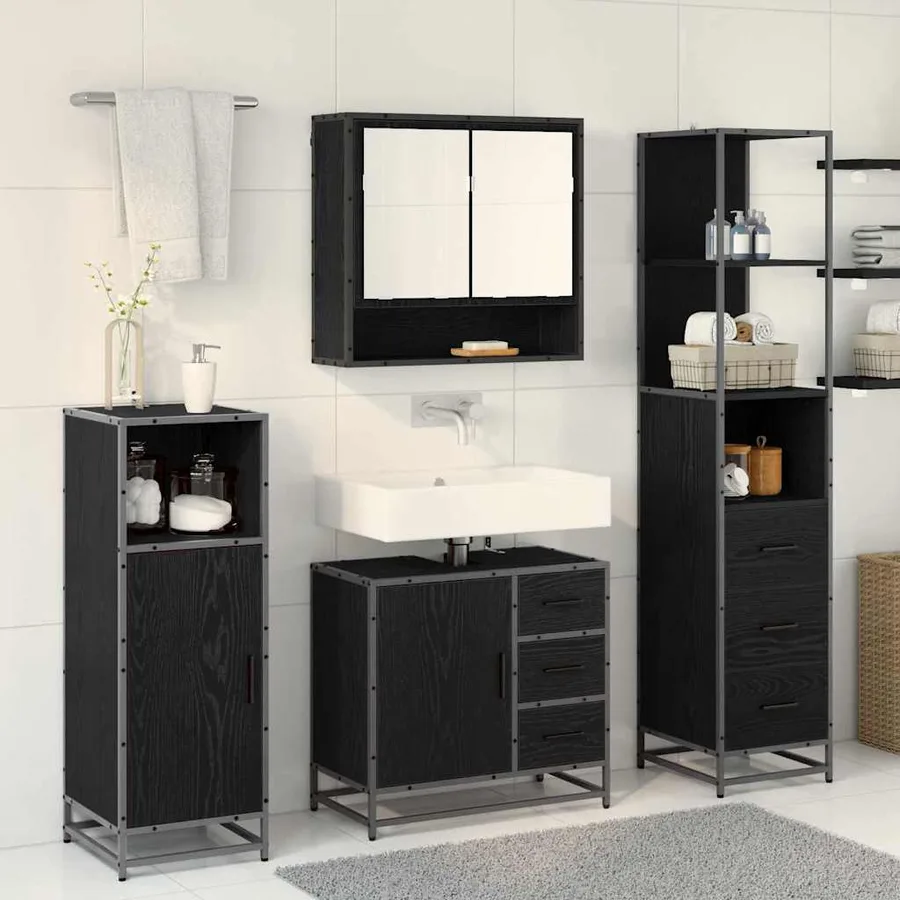 Ensemble de mobilier de salle de bain 3 pcs Chêne noir - 4