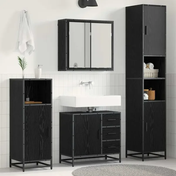 Ensemble de mobilier de salle de bain 3 pcs Chêne noir