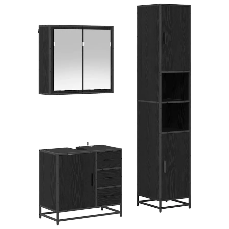 Ensemble de mobilier de salle de bain 3 pcs Chêne noir - 2