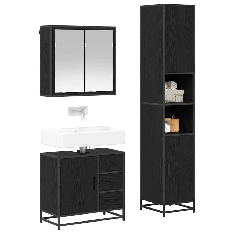 Ensemble de mobilier de salle de bain 3 pcs Chêne noir - 3