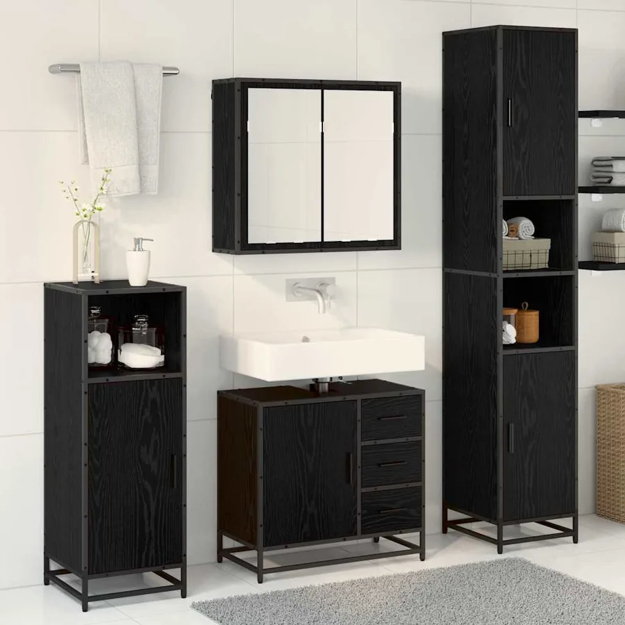 Ensemble de mobilier de salle de bain 3 pcs Chêne noir - 4