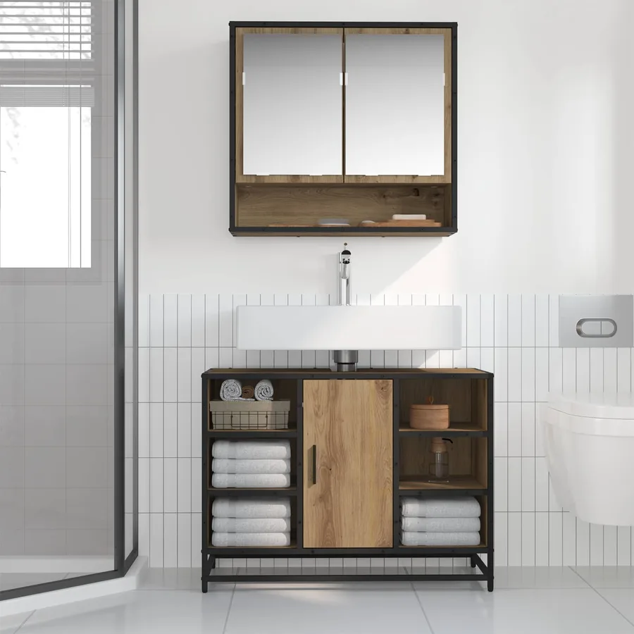 Ensemble de mobilier de salle de bain 2 pc Chêne artisanal - 4