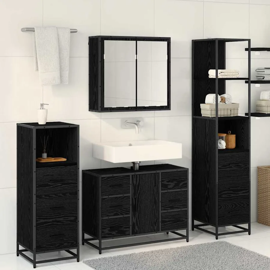 Ensemble de mobilier de salle de bain 4 pcs Chêne noir - 4