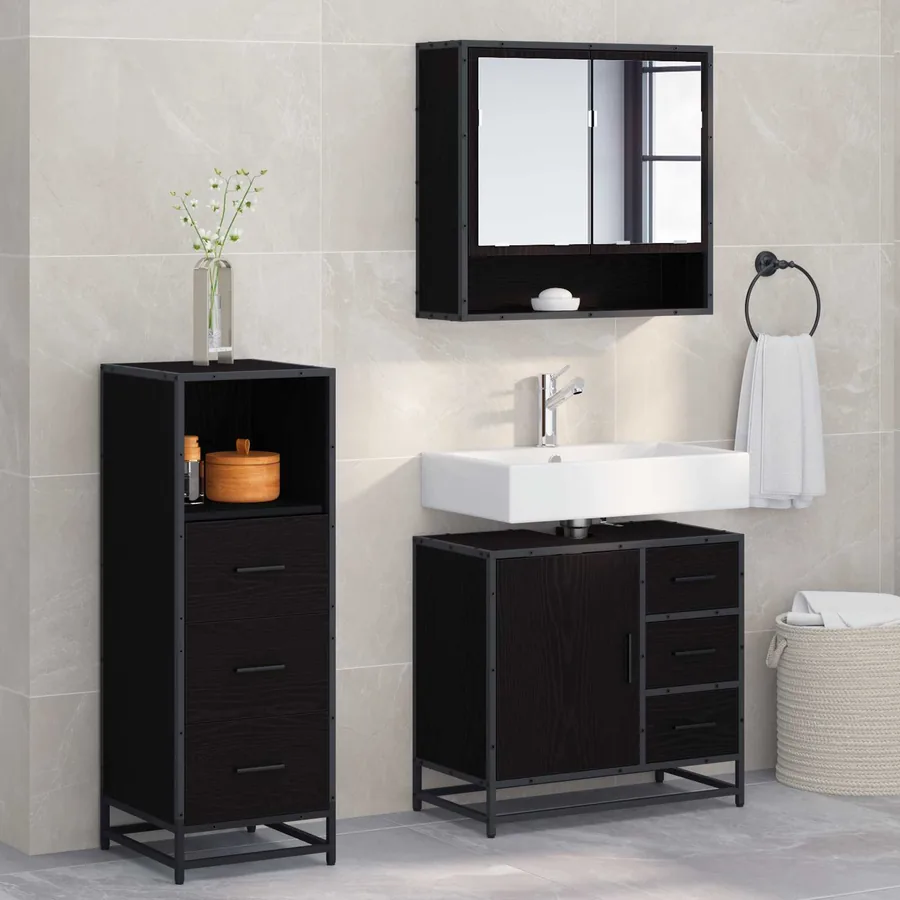 Ensemble de mobilier de salle de bain 3 pcs Chêne noir
