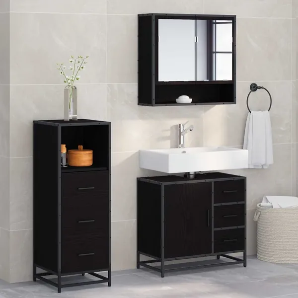 Ensemble de mobilier de salle de bain 3 pcs Chêne noir