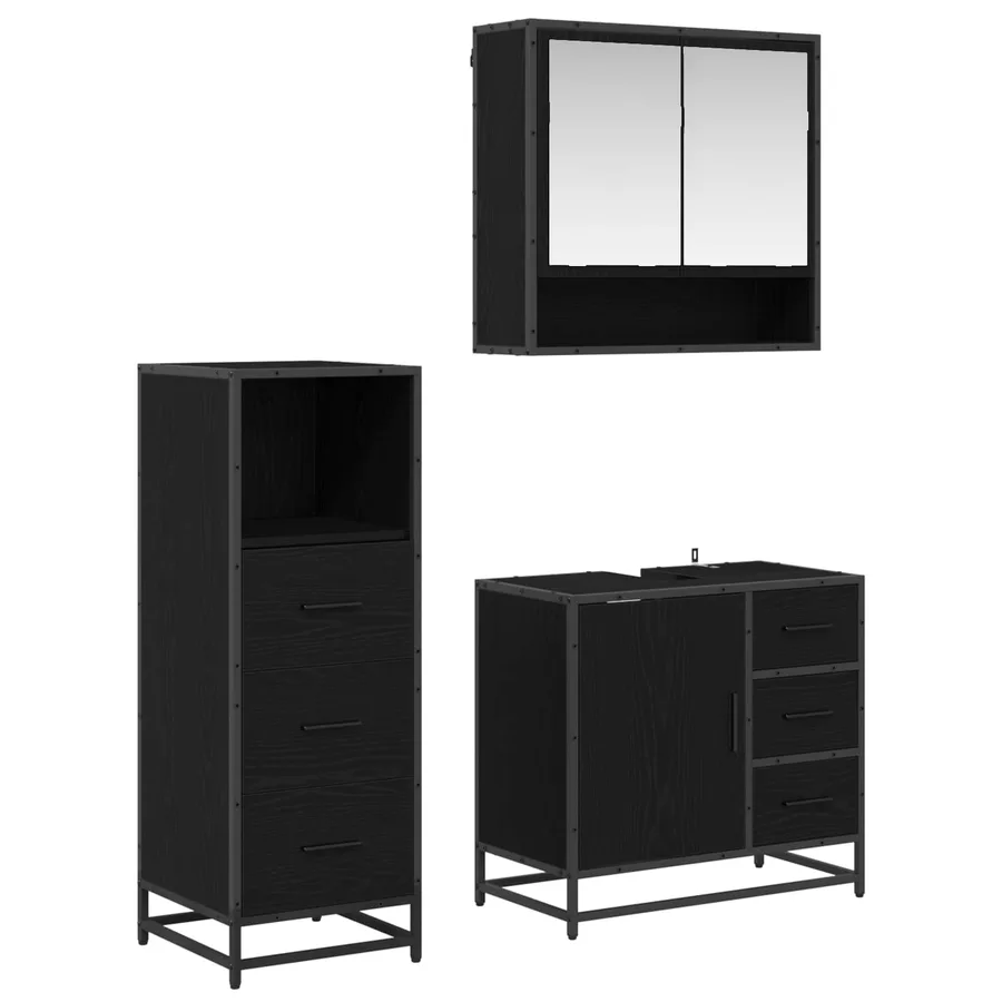 Ensemble de mobilier de salle de bain 3 pcs Chêne noir - 2