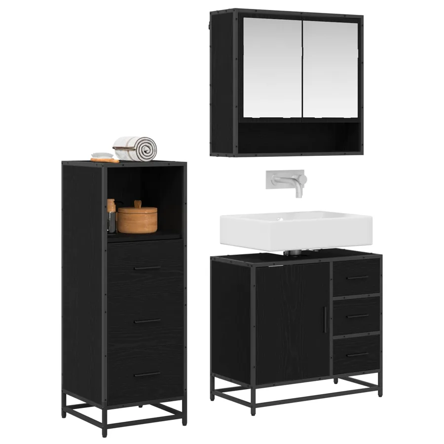 Ensemble de mobilier de salle de bain 3 pcs Chêne noir - 3