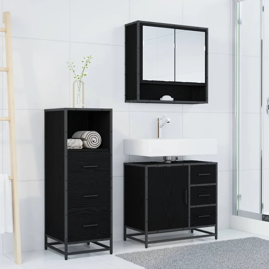 Ensemble de mobilier de salle de bain 3 pcs Chêne noir - 4