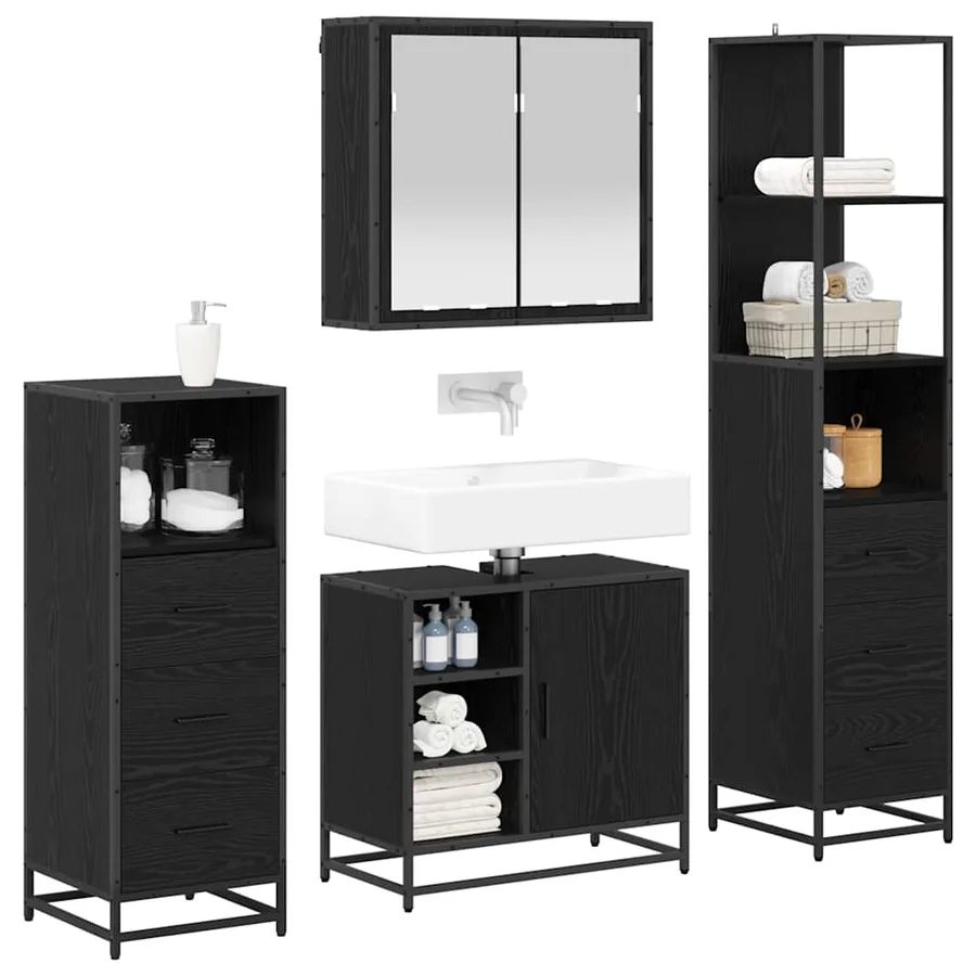 Ensemble de mobilier de salle de bain 4 pcs Chêne noir - 3