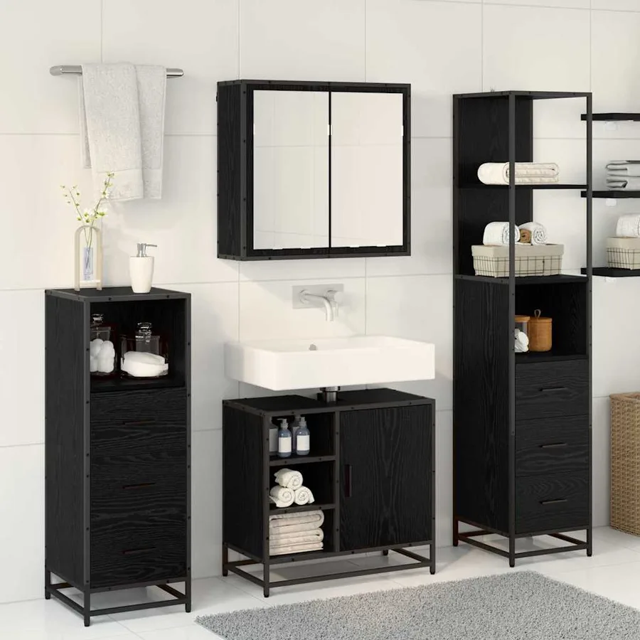 Ensemble de mobilier de salle de bain 4 pcs Chêne noir - 4
