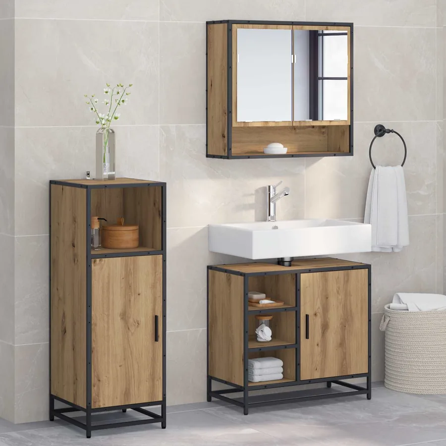 Ensemble de mobilier de salle de bain 3 pc Chêne artisanal