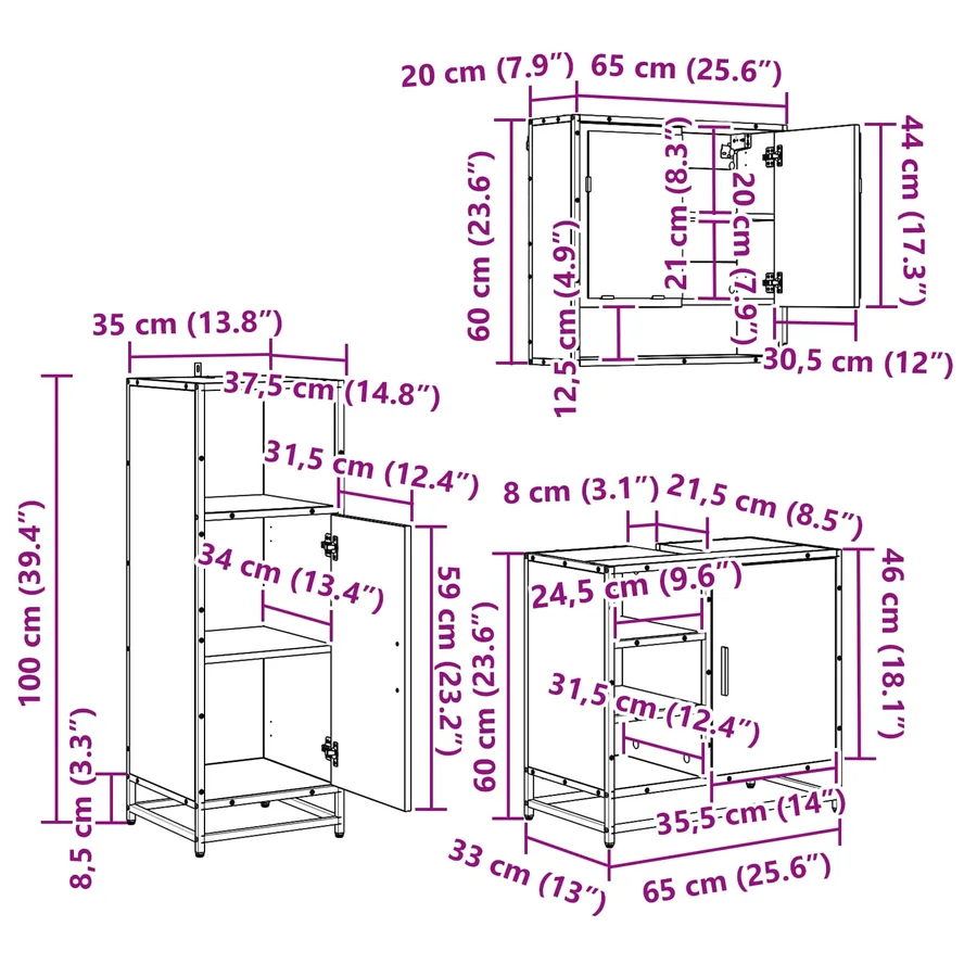 Ensemble de mobilier de salle de bain 3 pc Chêne artisanal - 17