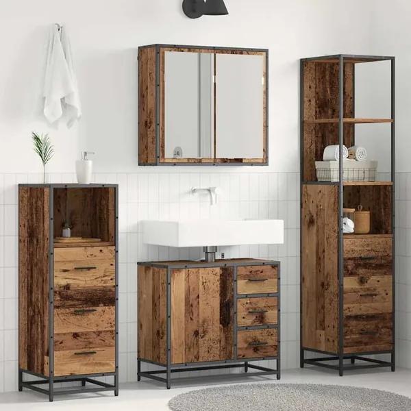 Ensemble de mobilier de salle de bain 4 pcs Bois Ancien