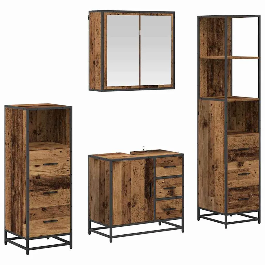 Ensemble de mobilier de salle de bain 4 pcs Bois Ancien - 2