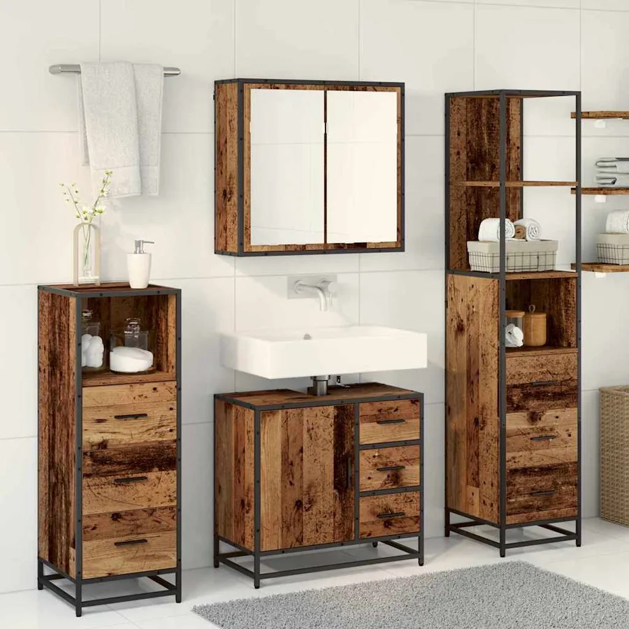 Ensemble de mobilier de salle de bain 4 pcs Bois Ancien - 4