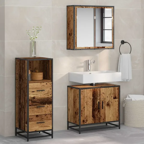 Ensemble de mobilier de salle de bain 3 pcs Bois Ancien