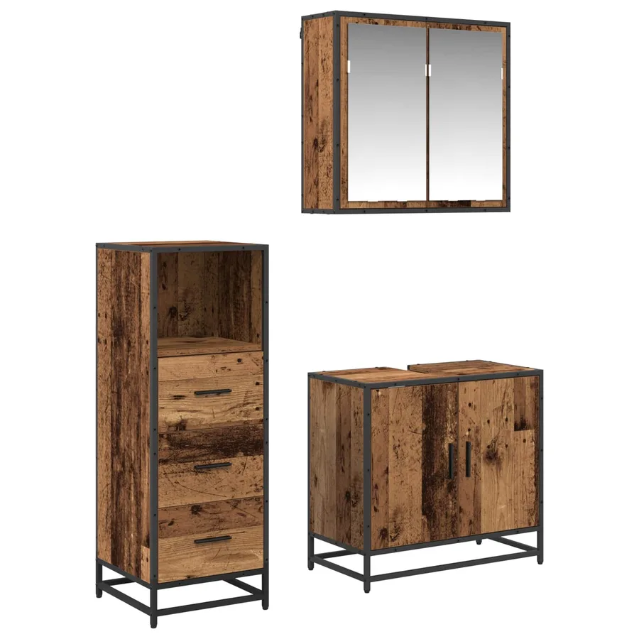 Ensemble de mobilier de salle de bain 3 pcs Bois Ancien - 2