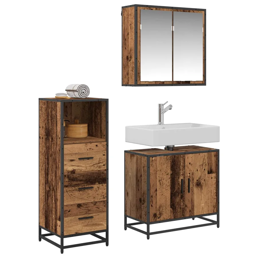 Ensemble de mobilier de salle de bain 3 pcs Bois Ancien - 3