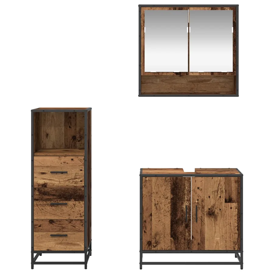 Ensemble de mobilier de salle de bain 3 pcs Bois Ancien - 9