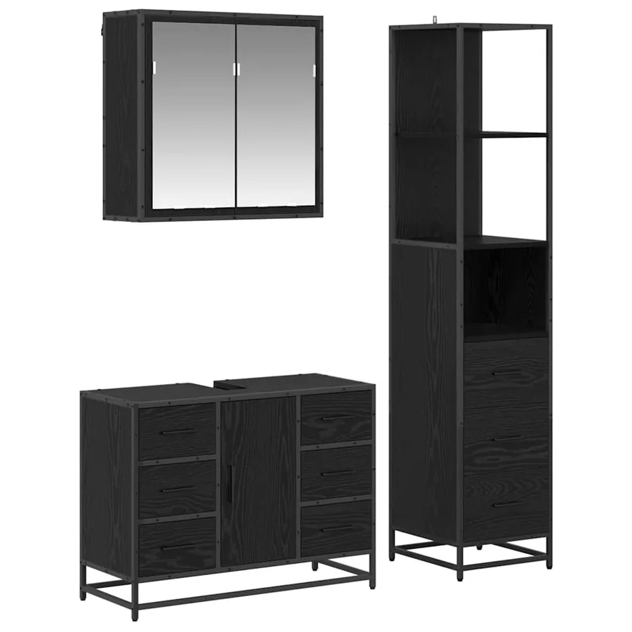 Ensemble de mobilier de salle de bain 3 pcs Chêne noir - 2