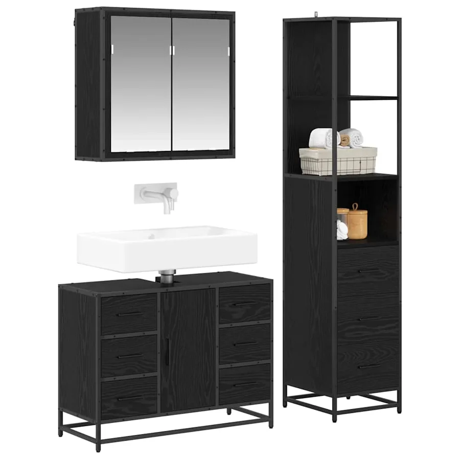 Ensemble de mobilier de salle de bain 3 pcs Chêne noir - 3