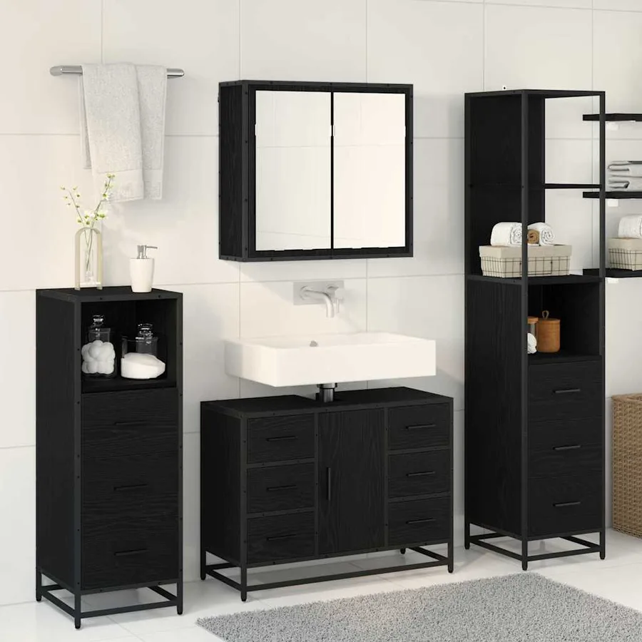 Ensemble de mobilier de salle de bain 3 pcs Chêne noir - 4