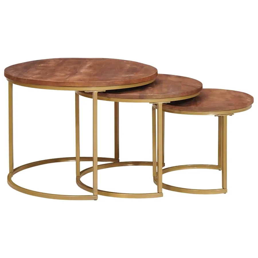 Tables basses gigognes 3 pcs Bois de mangue massif et acier - 2