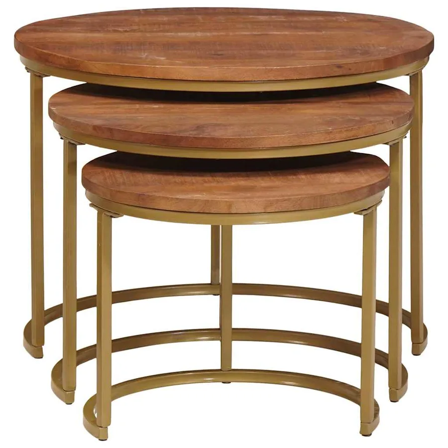 Tables basses gigognes 3 pcs Bois de mangue massif et acier - 6