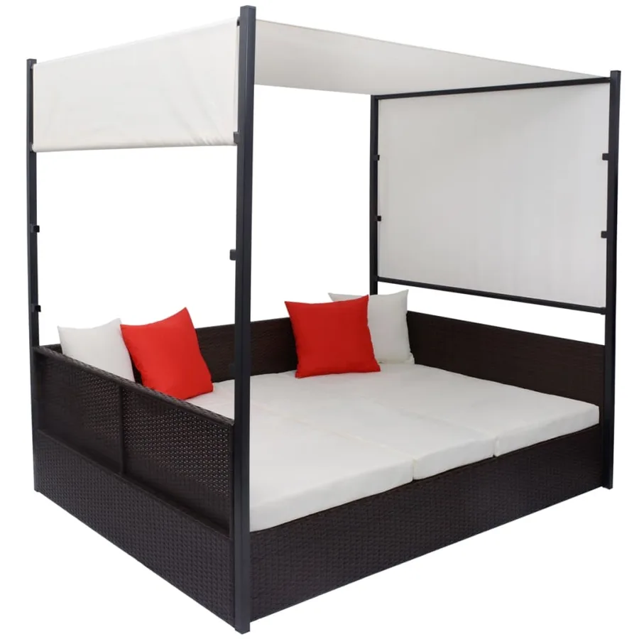 Lit de jardin avec auvent Marron 190x130 cm Résine tressée - 3