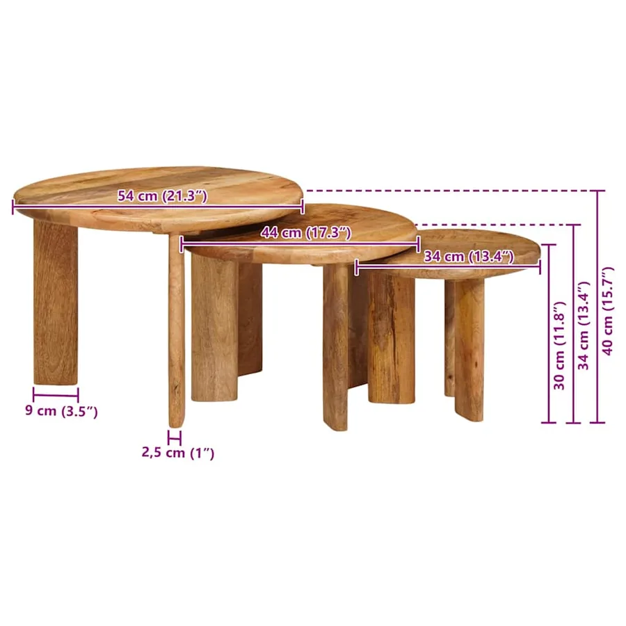 Tables basses gigognes 3 pcs Marron Bois de mangue massif - 10