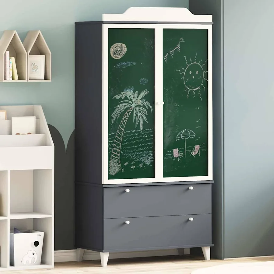 Armoire Tableau Noir ROROS Gris et blanc 90 x 45 x 180 cm