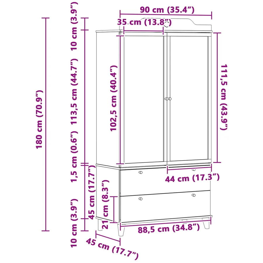 Armoire Tableau Noir ROROS Gris et blanc 90 x 45 x 180 cm - 12