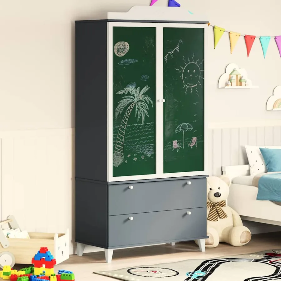 Armoire Tableau Noir ROROS Gris et blanc 90 x 45 x 180 cm - 4
