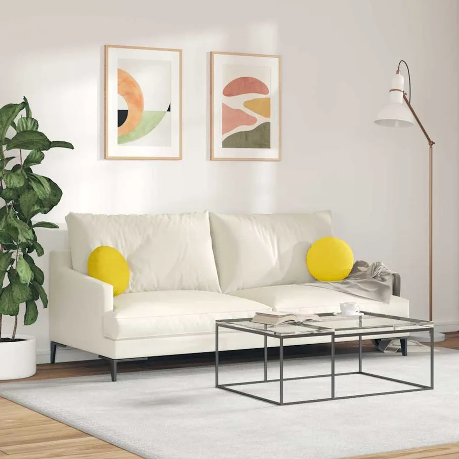 Coussins de siège 2 pcs Jaune clair Ø30 x 13 cm tissu - 4
