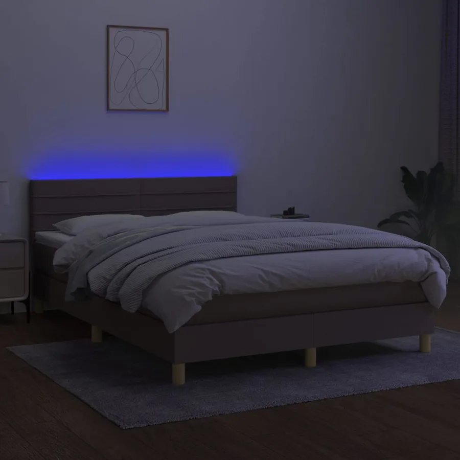 Sommier à lattes de lit avec matelas LED Taupe 140x190 cm Tissu - 4