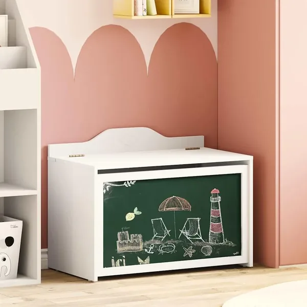Coffre de rangement avec devant tableau noir ROROS Blanc