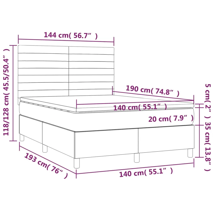Sommier à lattes de lit avec matelas Taupe 140x190 cm Tissu - 6