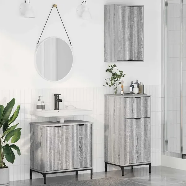 Ensemble de mobilier de salle de bain 3 pcs Sonoma gris