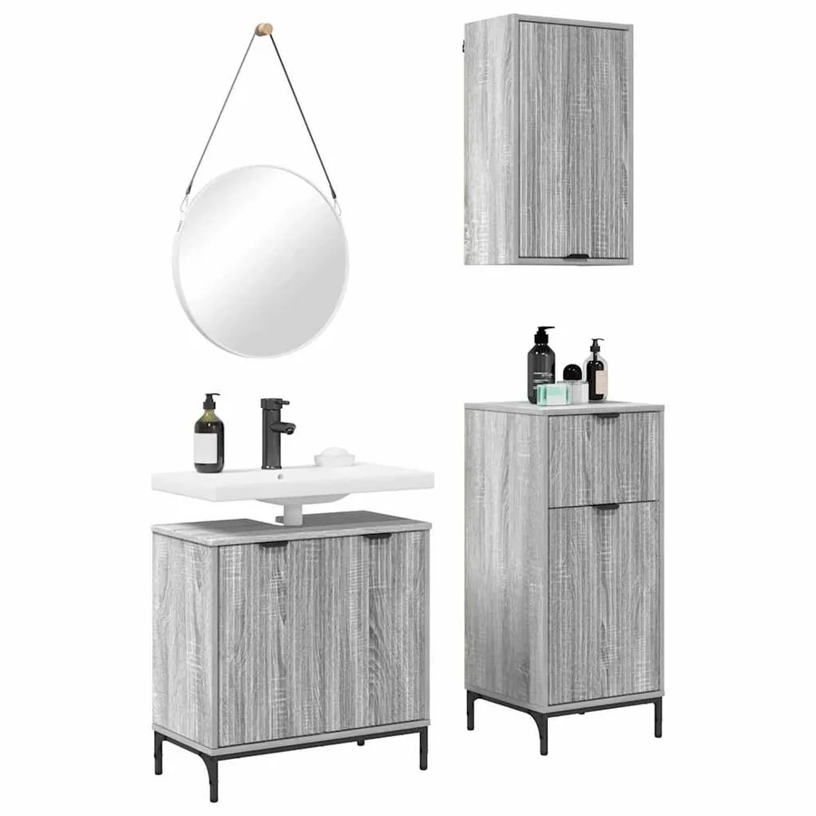 Ensemble de mobilier de salle de bain 3 pcs Sonoma gris - 3
