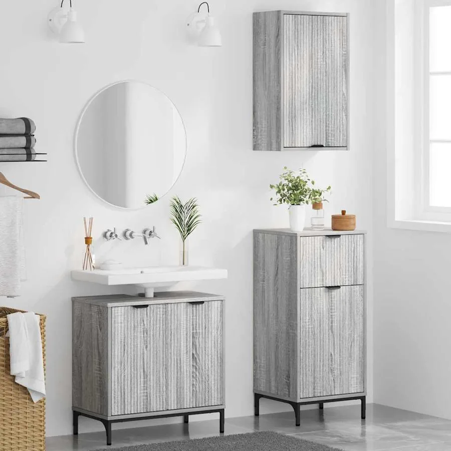 Ensemble de mobilier de salle de bain 3 pcs Sonoma gris - 4