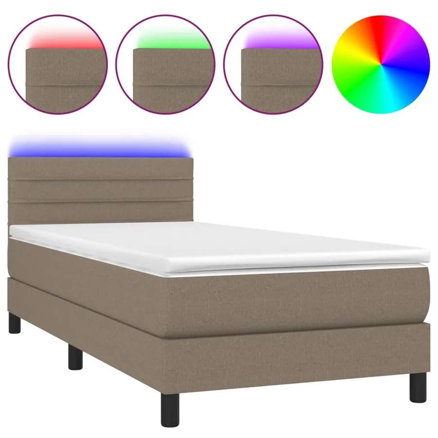 Sommier à lattes de lit avec matelas LED Taupe 90x200 cm Tissu - 2