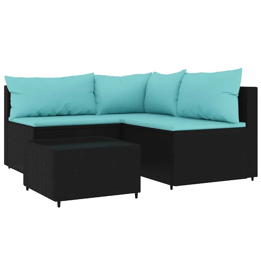 Salon de jardin 4 pcs avec coussins Noir Résine tressée - 2