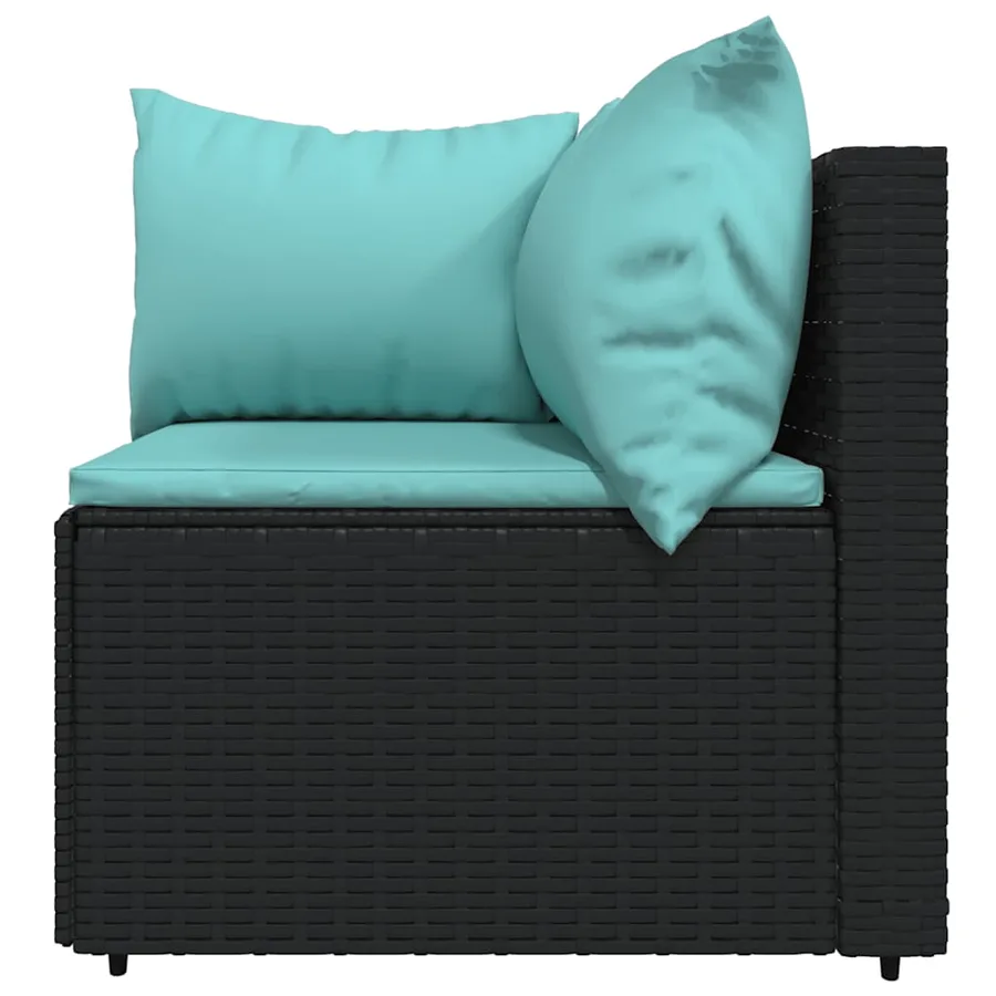 Salon de jardin 4 pcs avec coussins Noir Résine tressée - 9