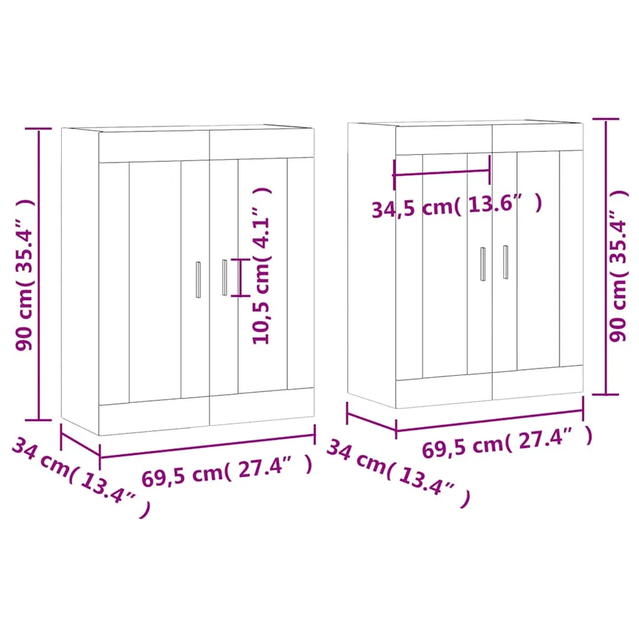 Armoires murales 2 pcs noir bois d'ingénierie - 12